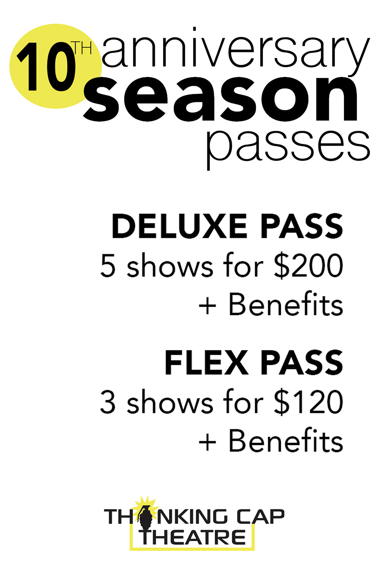 10th Anniversary Season Passes Thinking Cap Theatre